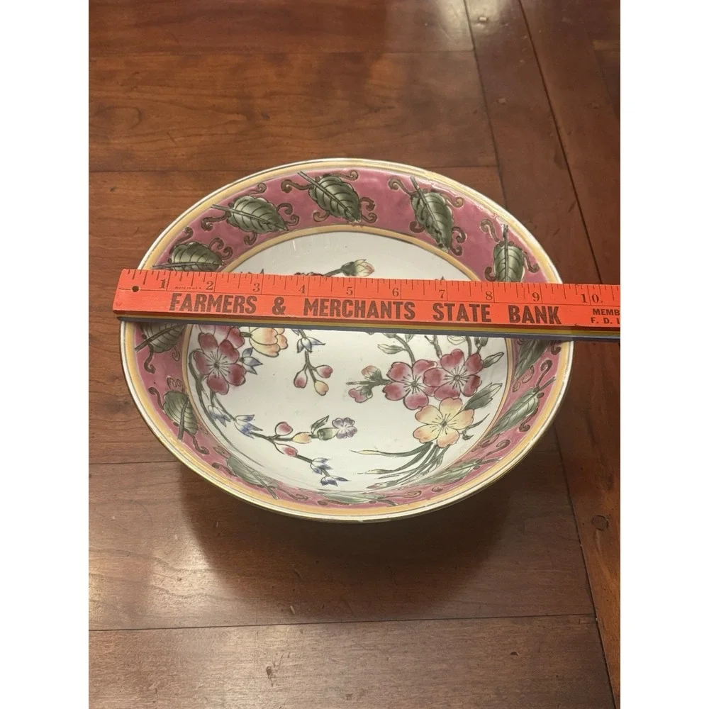 Antique Chinese Oriental Famille Rose Ceramic‎ Pink Floral Decorative Bowl